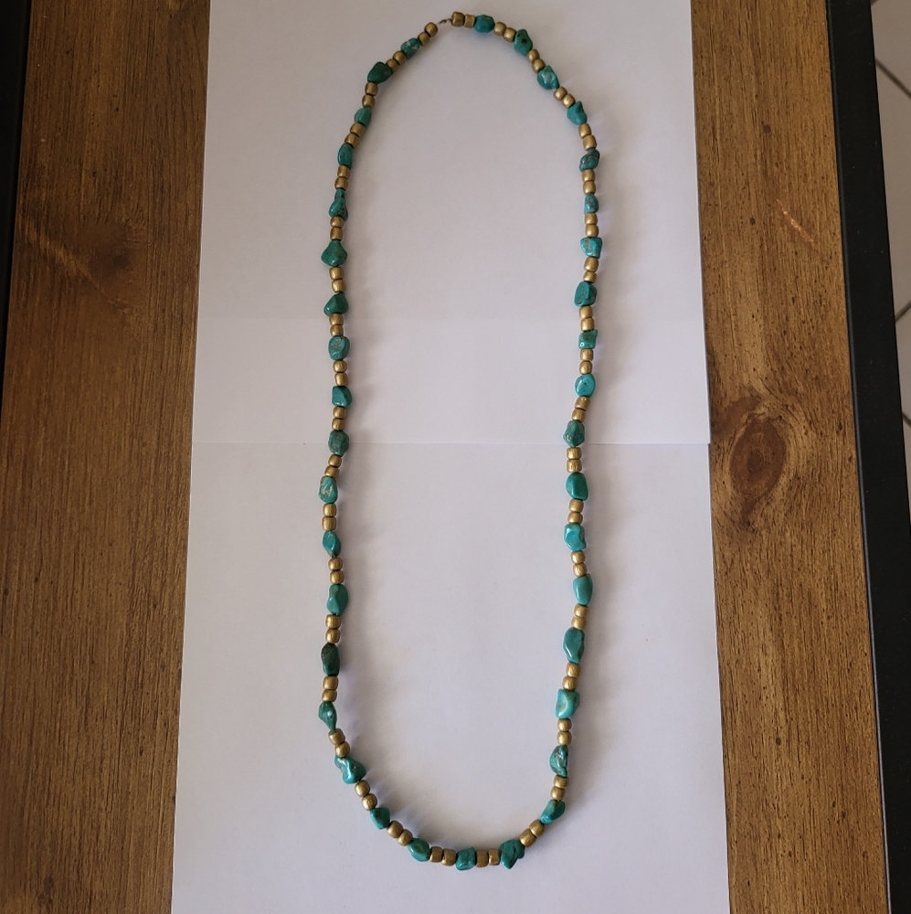 Long Turquoise and Gold Bead Necklace